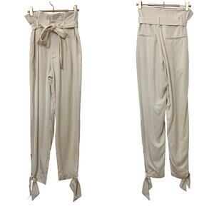 Reformation Avalon Pleated Paper Bag Pants Size 0 White High Waist Tie Ankle